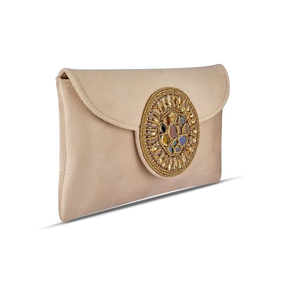 J I ACCESSORIES Golden Medallion Velvet Clutch Purse