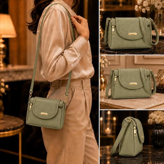J I ACCESSORIES Women’s Stylish Crossbody Sling Bag – Elegant PU Leather Small Shoulder Purse with Adjustable Strap – Casual & Travel Handbag
