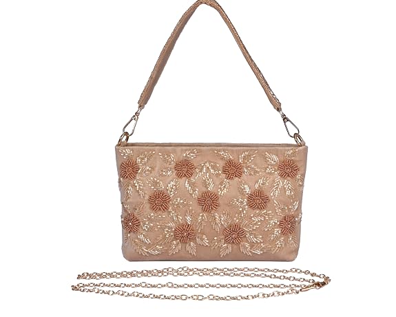 J I ACCESSORIES Velvet Hand-Embroidered Floral Clutch