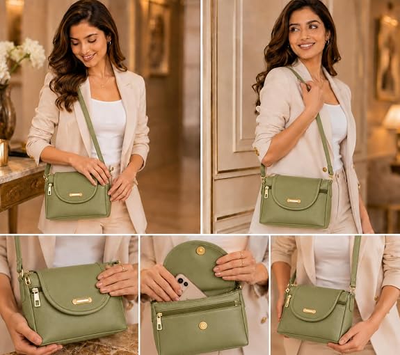 J I ACCESSORIES Women’s Stylish Crossbody Sling Bag – Elegant PU Leather Small Shoulder Purse with Adjustable Strap – Casual & Travel Handbag
