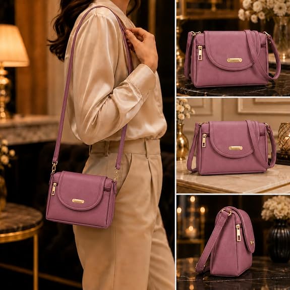 J I ACCESSORIES Women’s Stylish Crossbody Sling Bag – Elegant PU Leather Small Shoulder Purse with Adjustable Strap – Casual & Travel Handbag