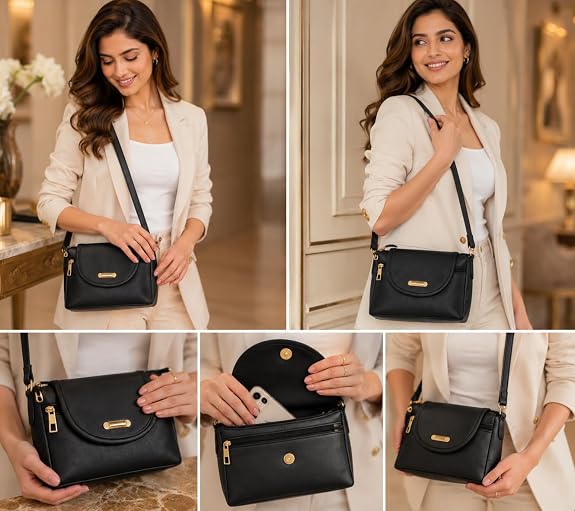 J I ACCESSORIES Women’s Stylish Crossbody Sling Bag – Elegant PU Leather Small Shoulder Purse with Adjustable Strap – Casual & Travel Handbag