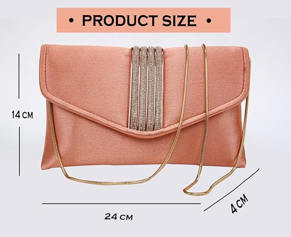 Bag in Elegant Satin Evening Clutch Bag Stylish Envelope Purse with Rhinestone Detail and Detachable Chain Perfect for Formal Events and Special Occasions