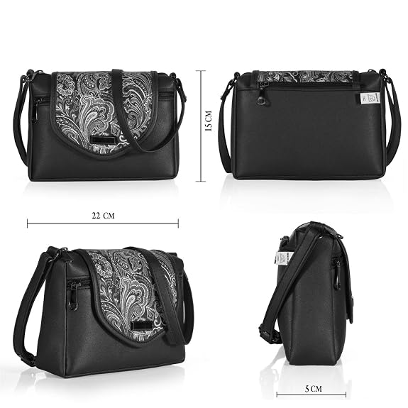 Bag in Stylish Women's Leather Shoulder Bag Embroidered Flap Crossbody Purse with Zipper Compartments & Adjustable Strap