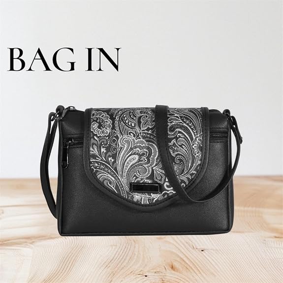 Bag in Stylish Women's Leather Shoulder Bag Embroidered Flap Crossbody Purse with Zipper Compartments & Adjustable Strap