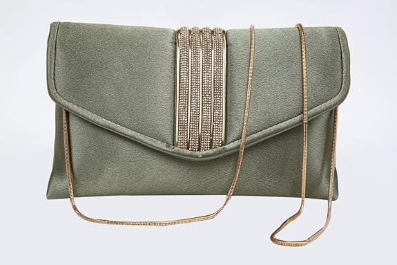 Bag in Elegant Satin Evening Clutch Bag Stylish Envelope Purse with Rhinestone Detail and Detachable Chain Perfect for Formal Events and Special Occasions