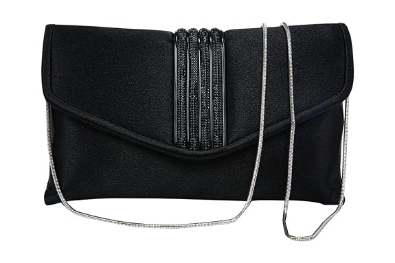 Bag in Elegant Satin Evening Clutch Bag Stylish Envelope Purse with Rhinestone Detail and Detachable Chain Perfect for Formal Events and Special Occasions