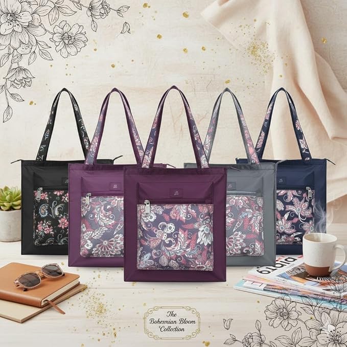 Bag in Foldable Tote Bag for Travel & Grocery – Floral Design, Zipper Closure