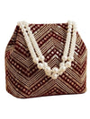 Bag in Women's Ethnic Potli Bag Embroidered Drawstring Purse with Pearl Bead Handle for Festive Occasions