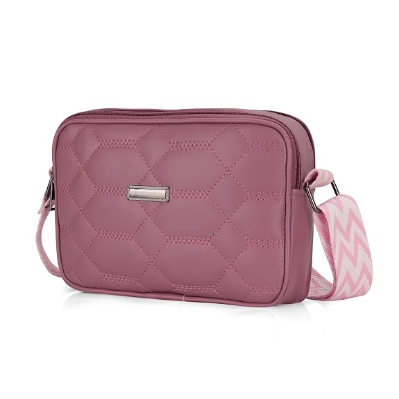 J I Women’s Quilted Crossbody Sling Bag with Adjustable Geometric Strap – Stylish PU Leather Shoulder Purse for Casual & Travel Use