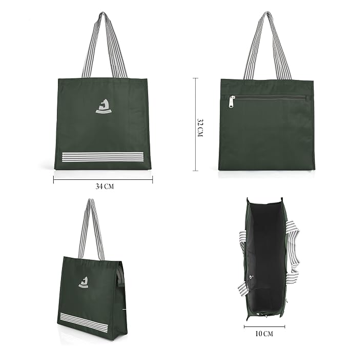 J I Accessories Black Tote Bag with Striped Handles – Stylish and Durable Shopping/Carry Bag