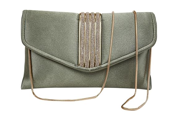 Bag in Elegant Satin Evening Clutch Bag Stylish Envelope Purse with Rhinestone Detail and Detachable Chain Perfect for Formal Events and Special Occasions