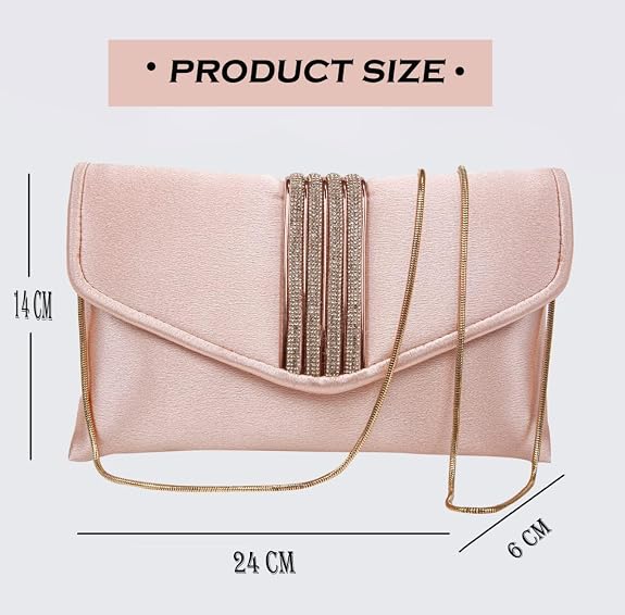 Bag in Elegant Satin Evening Clutch Bag Stylish Envelope Purse with Rhinestone Detail and Detachable Chain Perfect for Formal Events and Special Occasions