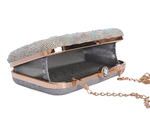 Bag in Women's Elegant Floral Beaded Clutch Bags with Chain Strap Stylish and Sophisticated Evening Handbags