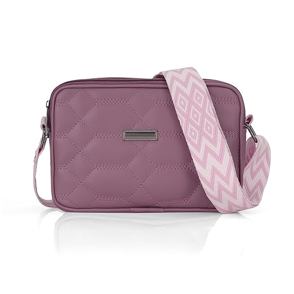 J I Women’s Quilted Crossbody Sling Bag with Adjustable Geometric Strap – Stylish PU Leather Shoulder Purse for Casual & Travel Use
