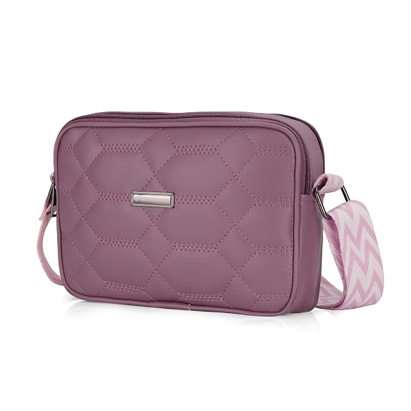 J I Women’s Quilted Crossbody Sling Bag with Adjustable Geometric Strap – Stylish PU Leather Shoulder Purse for Casual & Travel Use