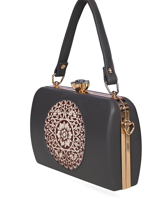 Bag in Elegant Black Floral Handbag with Crystal Clasp Vintage-Inspired Evening Bag for Special Occasions