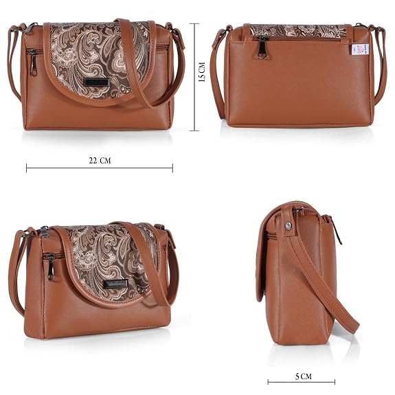 Bag in Stylish Women's Leather Shoulder Bag Embroidered Flap Crossbody Purse with Zipper Compartments & Adjustable Strap
