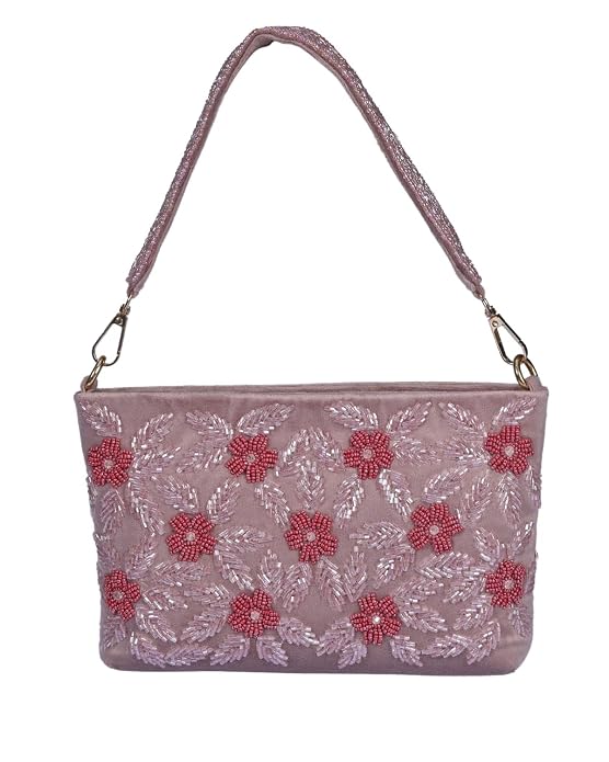 J I ACCESSORIES Velvet Hand-Embroidered Floral Clutch