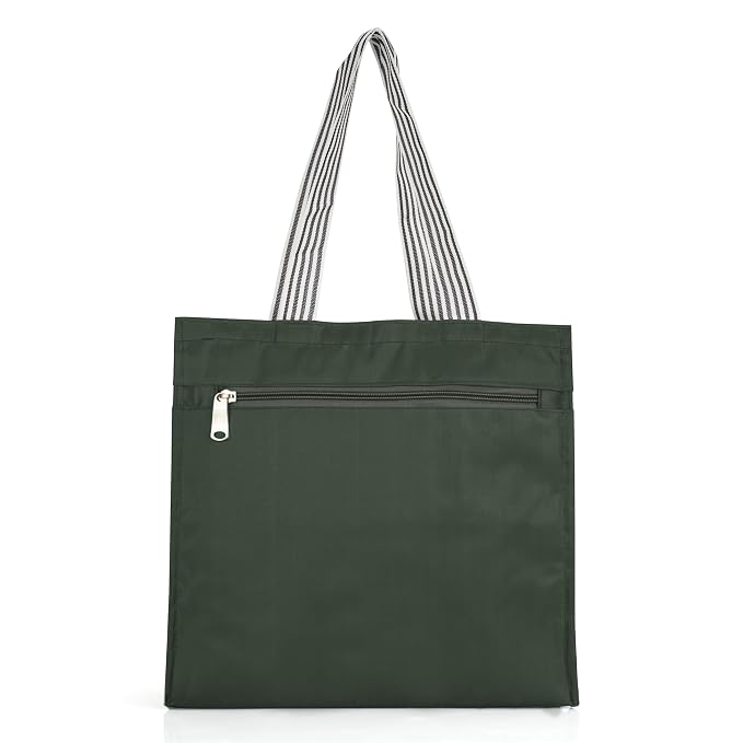 J I Accessories Black Tote Bag with Striped Handles – Stylish and Durable Shopping/Carry Bag