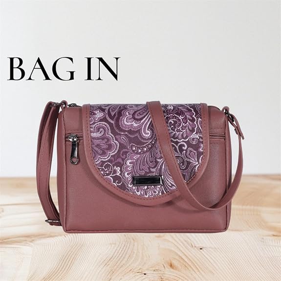 Bag in Stylish Women's Leather Shoulder Bag Embroidered Flap Crossbody Purse with Zipper Compartments & Adjustable Strap