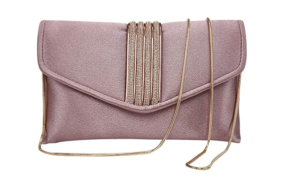 Bag in Elegant Satin Evening Clutch Bag Stylish Envelope Purse with Rhinestone Detail and Detachable Chain Perfect for Formal Events and Special Occasions