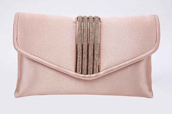 Bag in Elegant Satin Evening Clutch Bag Stylish Envelope Purse with Rhinestone Detail and Detachable Chain Perfect for Formal Events and Special Occasions