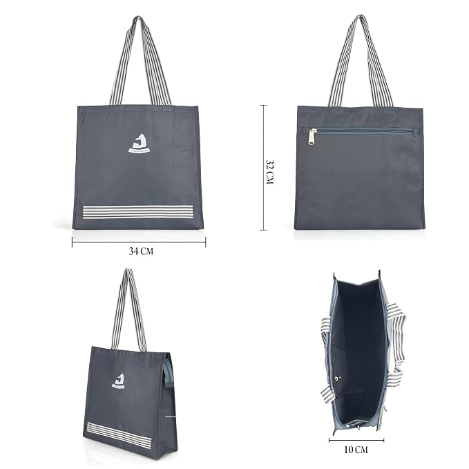 J I Accessories Black Tote Bag with Striped Handles – Stylish and Durable Shopping/Carry Bag