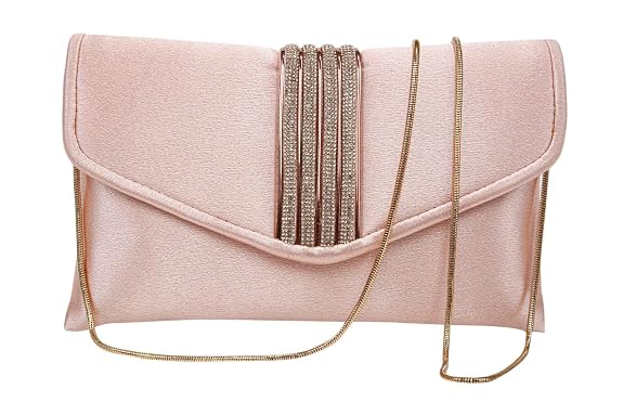 Bag in Elegant Satin Evening Clutch Bag Stylish Envelope Purse with Rhinestone Detail and Detachable Chain Perfect for Formal Events and Special Occasions