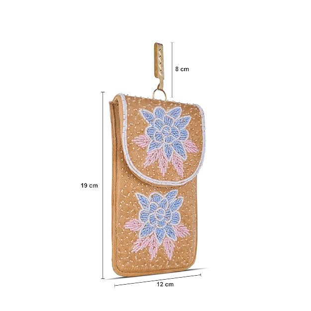 Bag in Floral Beaded Mobile Clutch for Women – Handmade Crossbody Phone Purse with Chain Strap