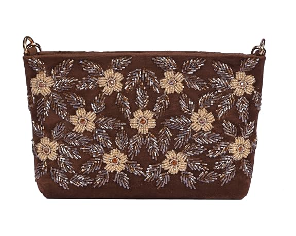 J I ACCESSORIES Velvet Hand-Embroidered Floral Clutch