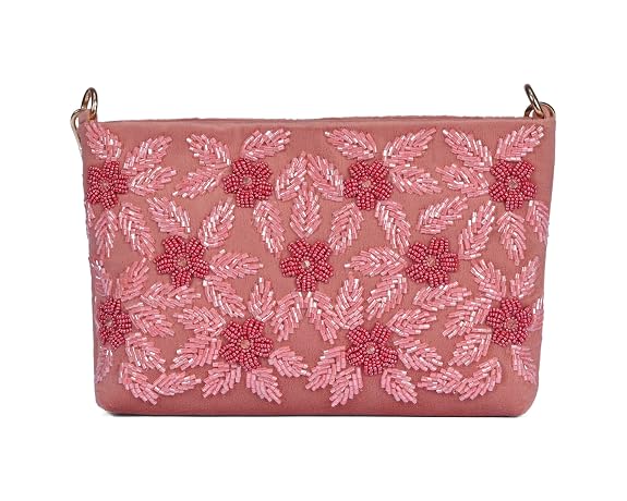 J I ACCESSORIES Velvet Hand-Embroidered Floral Clutch