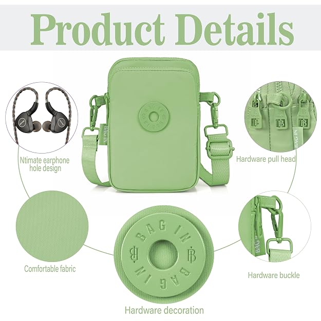 BAG IN Crossbody Travel Bag with Adjustable Strap, Multi-Pocket Phone Purse, Lightweight Nylon Shoulder Bag for Everyday Essentials