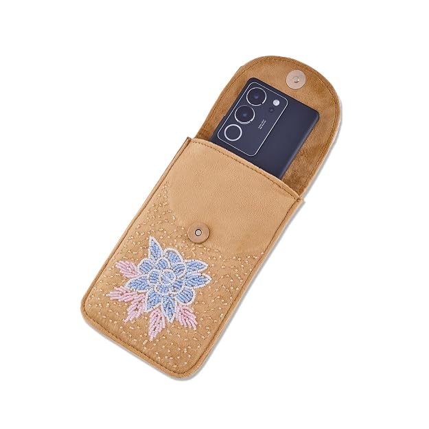 Bag in Floral Beaded Mobile Clutch for Women – Handmade Crossbody Phone Purse with Chain Strap
