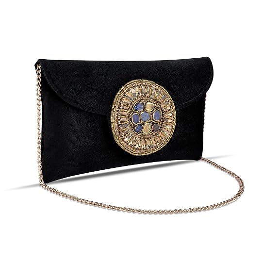 J I ACCESSORIES Golden Medallion Velvet Clutch Purse