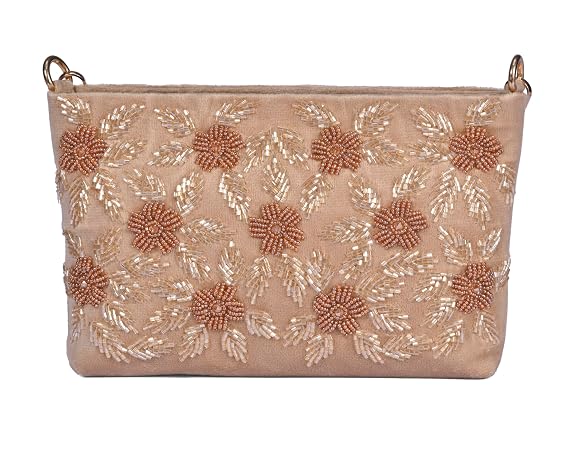 J I ACCESSORIES Velvet Hand-Embroidered Floral Clutch