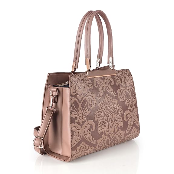 J I Designer Inspired Floral Embossed Tote – Top Handle & Crossbody Bag for Women