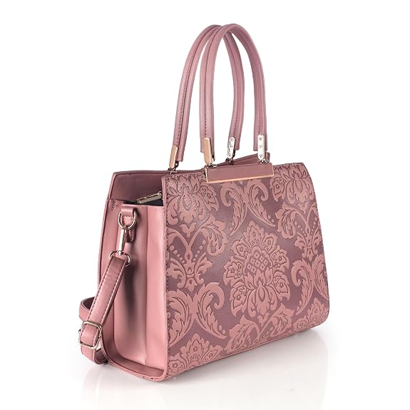 J I Designer Inspired Floral Embossed Tote – Top Handle & Crossbody Bag for Women