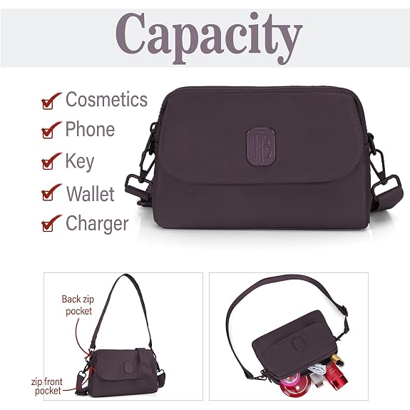 J I Women’s Small Crossbody Bag, Lightweight Shoulder Sling Purse with Adjustable Strap, Flap & Zipper Closure for Travel and Daily Use