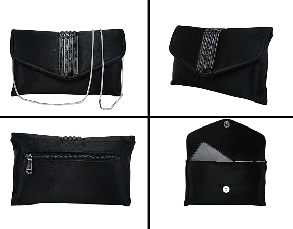 Bag in Elegant Satin Evening Clutch Bag Stylish Envelope Purse with Rhinestone Detail and Detachable Chain Perfect for Formal Events and Special Occasions