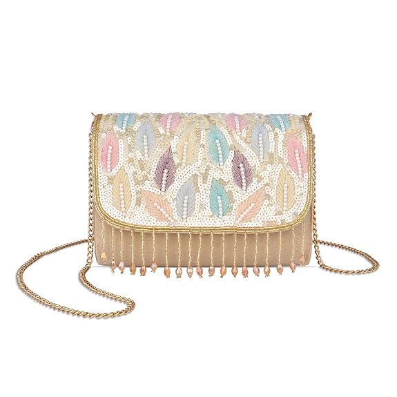 J I Women’s Embellished Sequin & Pearl Beaded Shoulder Bag with Tassels