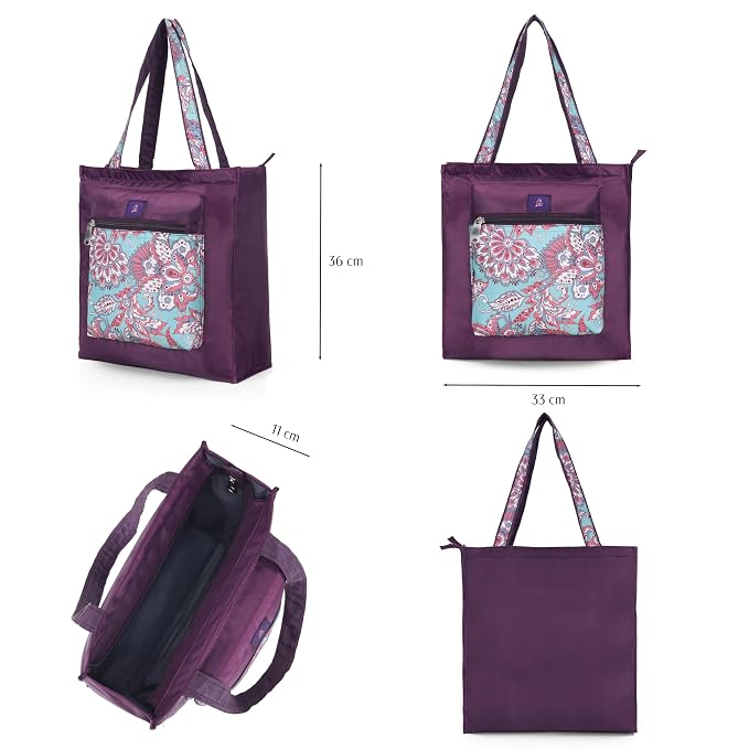 Bag in Foldable Tote Bag for Travel & Grocery – Floral Design, Zipper Closure