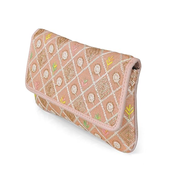 J I ACCESSORIES Embroidered Elegance Clutch Sling Bag
