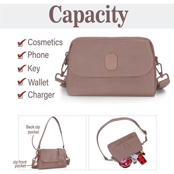 J I Women’s Small Crossbody Bag, Lightweight Shoulder Sling Purse with Adjustable Strap, Flap & Zipper Closure for Travel and Daily Use