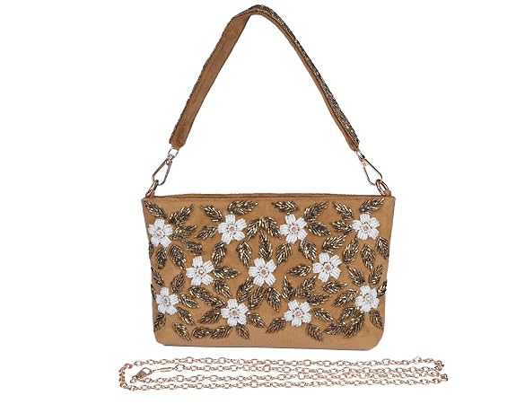 J I ACCESSORIES Velvet Hand-Embroidered Floral Clutch