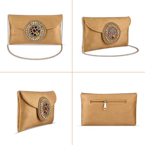 J I ACCESSORIES Golden Medallion Velvet Clutch Purse