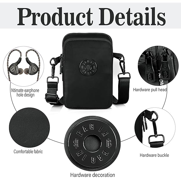 BAG IN Crossbody Travel Bag with Adjustable Strap, Multi-Pocket Phone Purse, Lightweight Nylon Shoulder Bag for Everyday Essentials