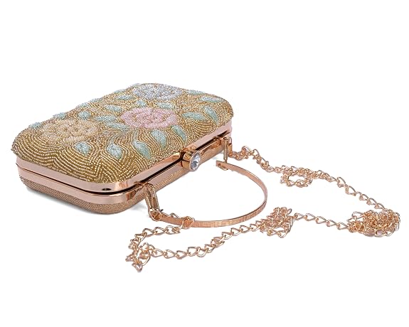 Bag in Women's Elegant Floral Beaded Clutch Bags with Chain Strap Stylish and Sophisticated Evening Handbags