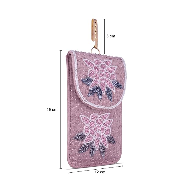 Bag in Floral Beaded Mobile Clutch for Women – Handmade Crossbody Phone Purse with Chain Strap