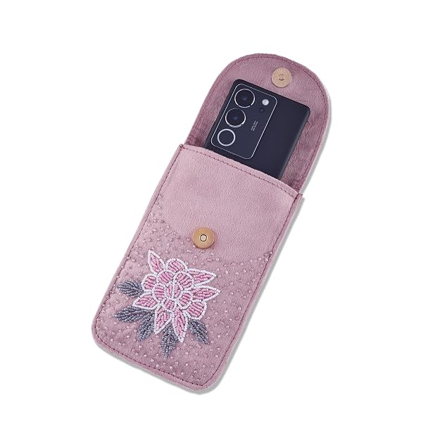 Bag in Floral Beaded Mobile Clutch for Women – Handmade Crossbody Phone Purse with Chain Strap